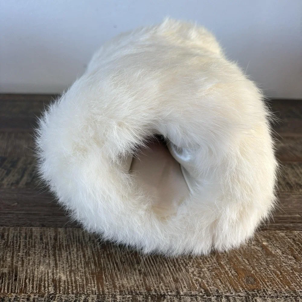 Vintage Christmas Holiday Rabbit Fur Muff Hand warmer Child 8X6 1950s Victorian